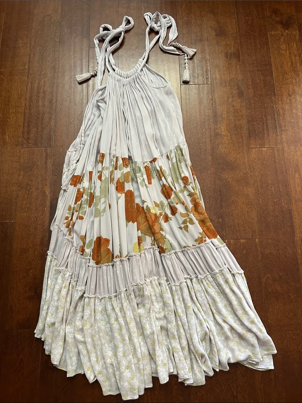 Free People Bare It All Maxi Bohemian Dress in Pale Lavender and Orange, Size S - Picture 12 of 12